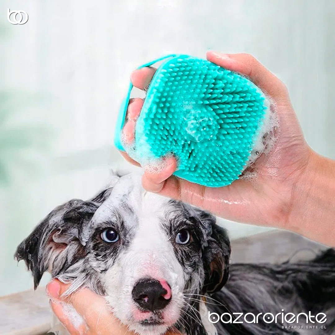 Cepillo de silicona con contenedor de shampoo para perros