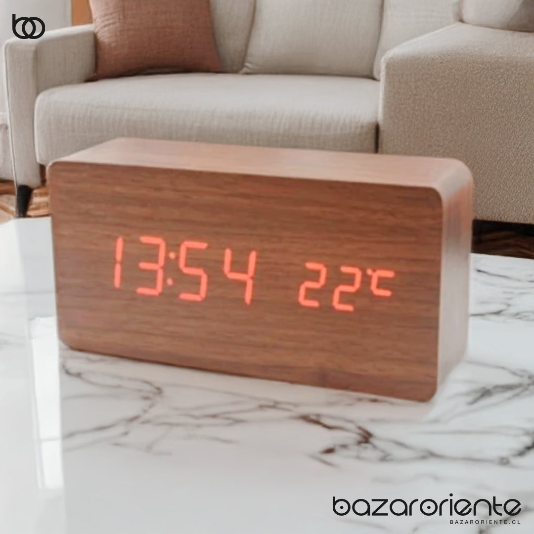 Reloj Despertador Tipo Madera Marrón con Luz LED – Estilo Moderno y Funcionalidad - chile - bazar oriente