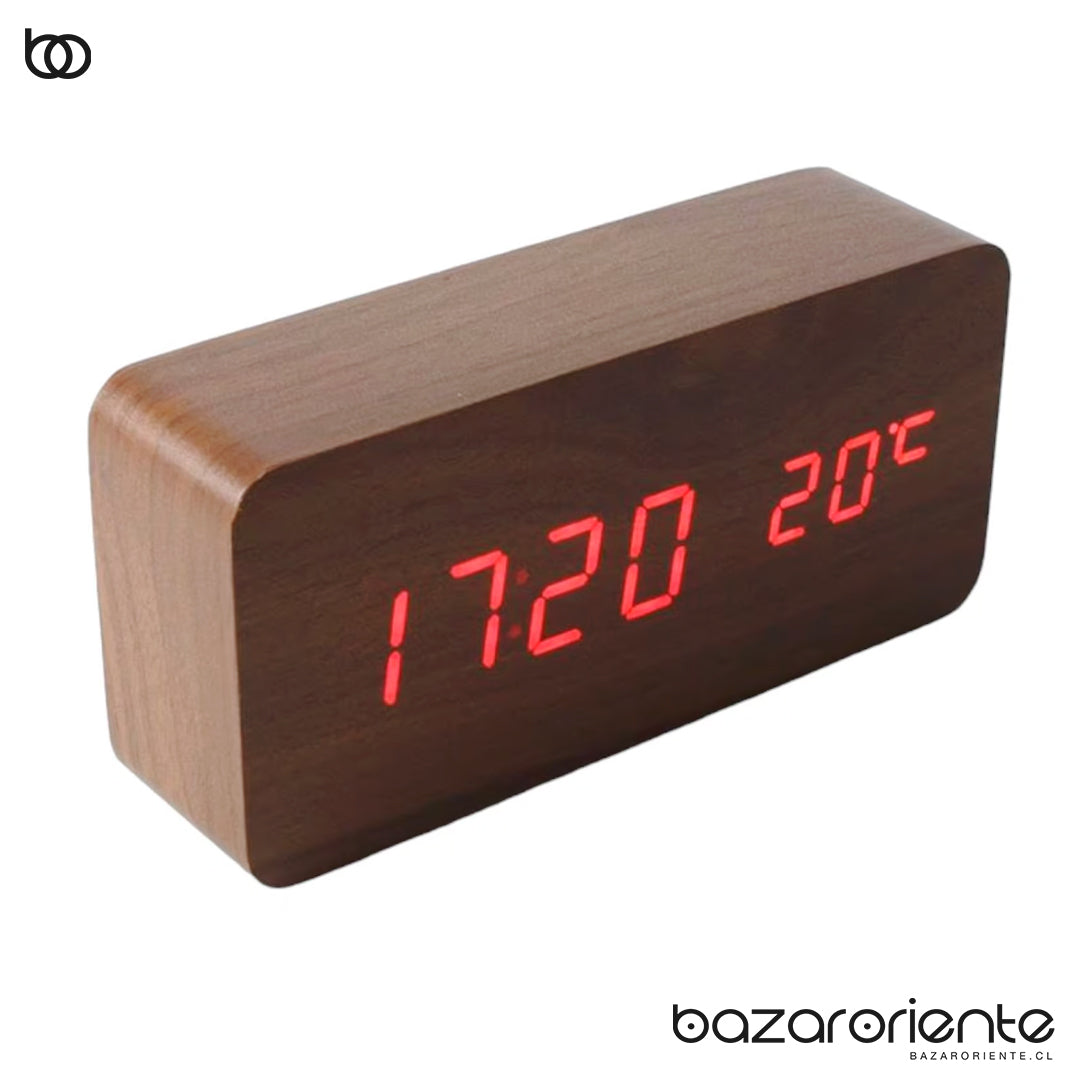 Reloj Despertador Tipo Madera Marrón con Luz LED – Estilo Moderno y Funcionalidad - chile - bazar oriente