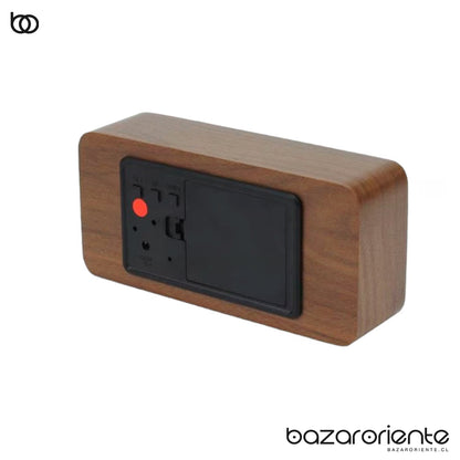 Reloj Despertador Tipo Madera Marrón con Luz LED – Estilo Moderno y Funcionalidad - chile - bazar oriente