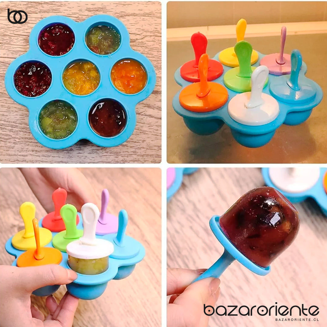 Molde de Silicona para Helados y Paletas de 7 colores – Diversión y Sabor para Niños y Bebés - chile - cocina - bazar oriente